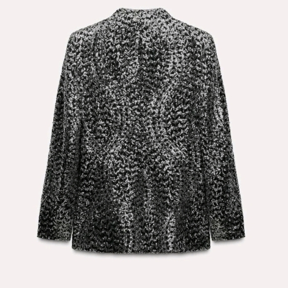 ZARA SEQUIN COLLARLESS BLAZER - Picture 7 of 14